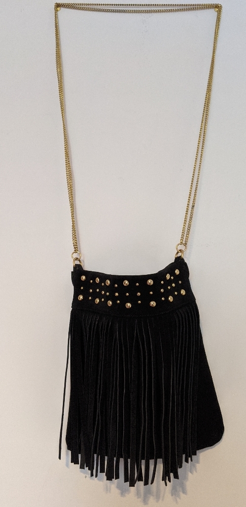 Lord & taylor suede black and gold Fringe cross body bag - Picture 3 of 5